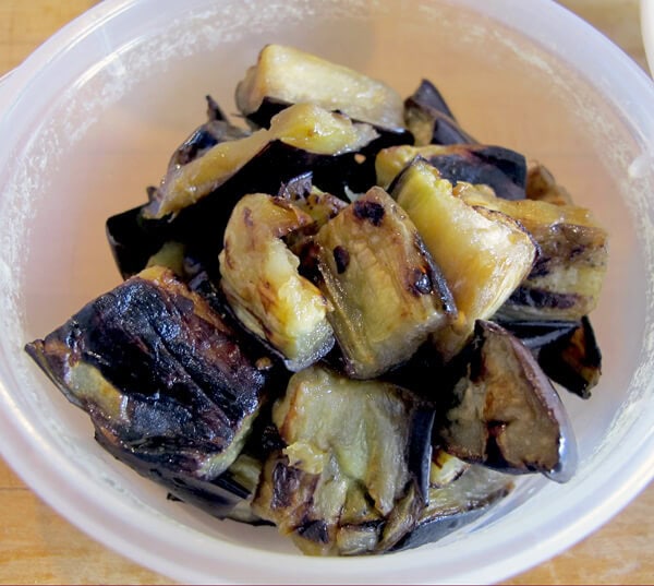 bowl of cooked eggplant