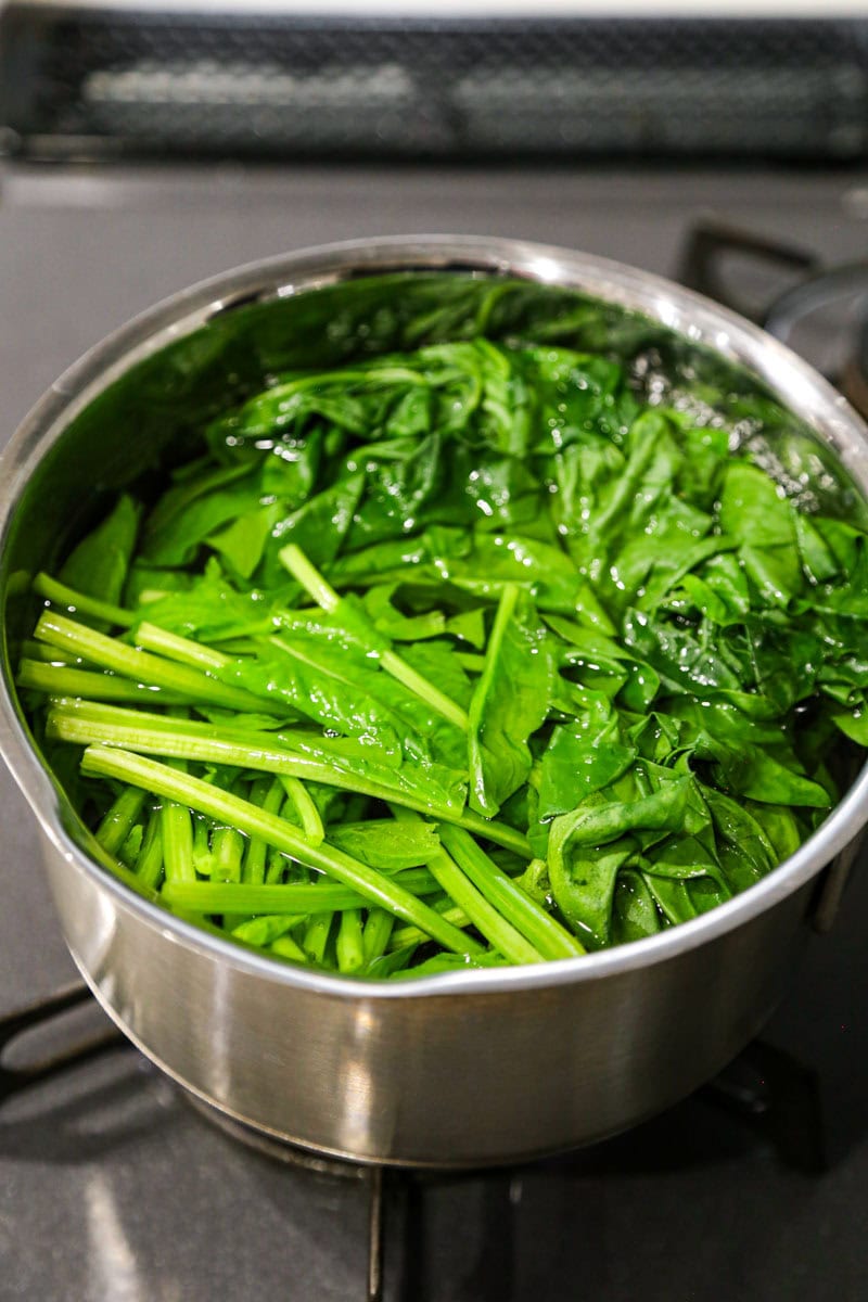 spinach boiling in pot
