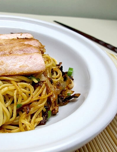 pork and egg noodle bowl