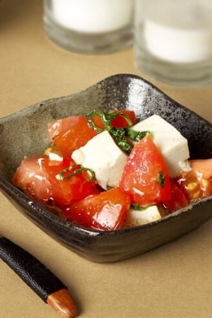 tofu tomato and shiso leaves