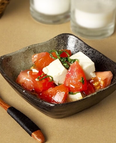 tofu tomato and shiso leaves