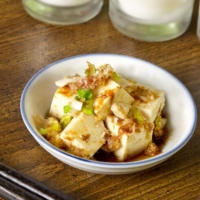silken tofu with scallions and bonito flakes