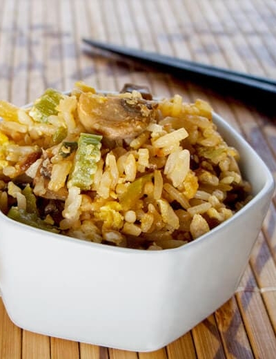 Thai fried rice with celery and mushrooms