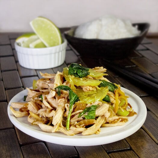 Shredded chicken with basil and celery