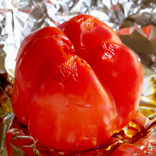 red bell pepper on foil