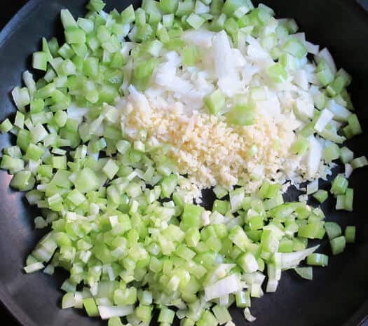 onions, celery and ginger, garlic