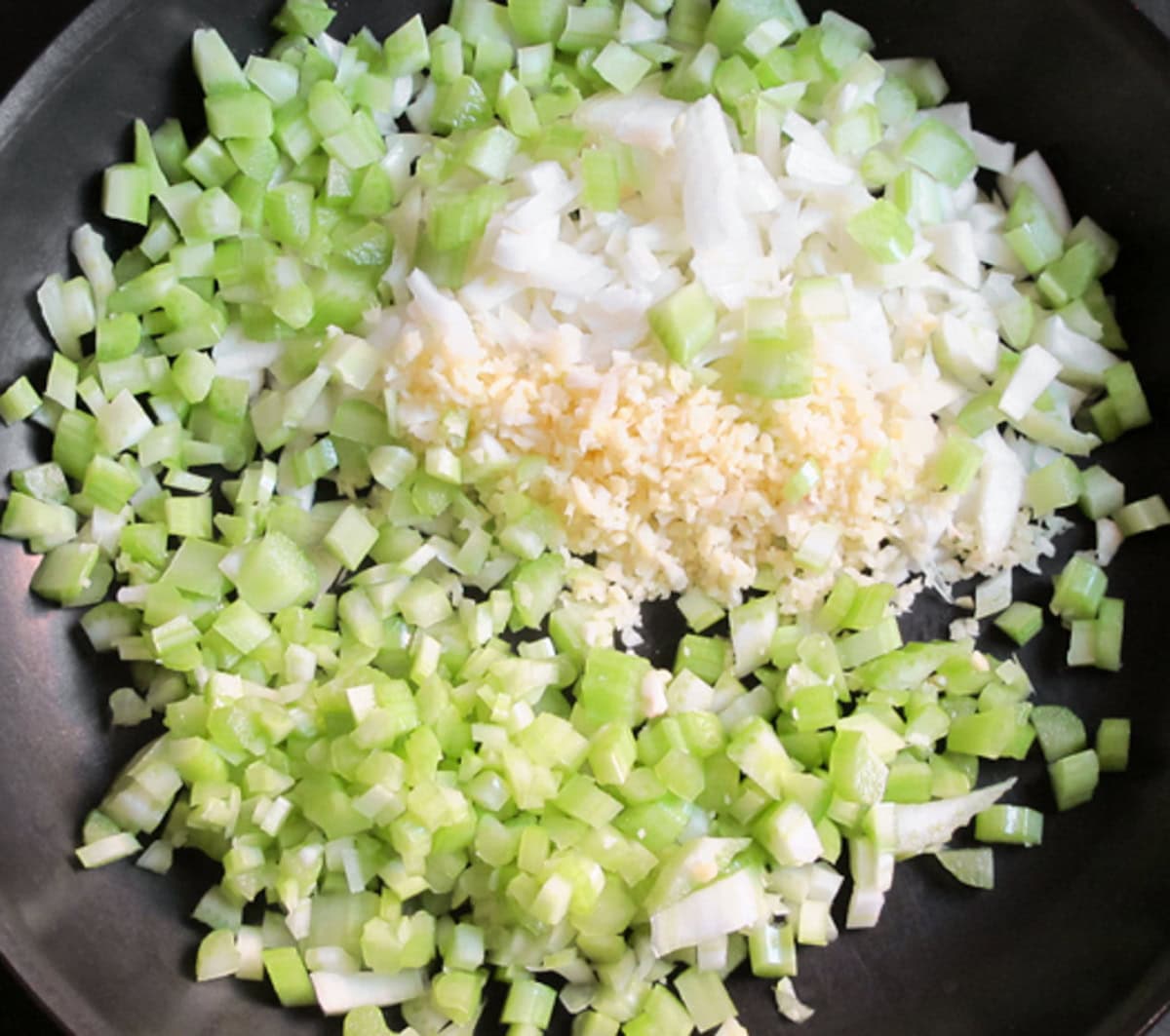 chopped celery, garlic, and onions