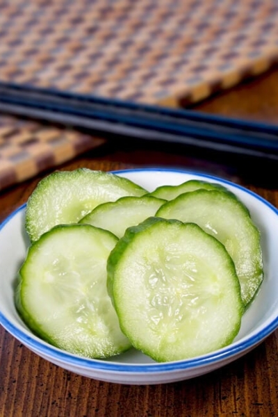 cucumber pickled in rice vinegar and sugar