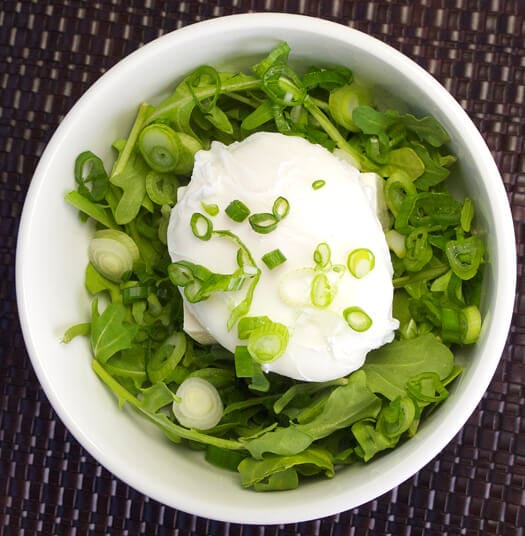 arugula, tofu and poached egg