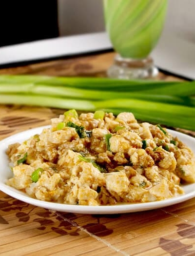 Chinese Mapo tofu with ground chicken