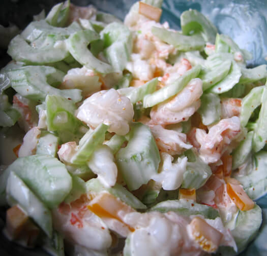 Shrimp and celery tossed in wasabi mayo