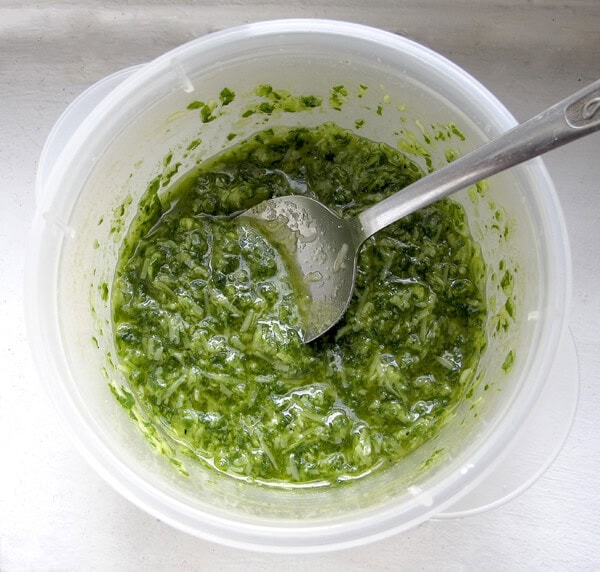 blended basil, olive oil, garlic