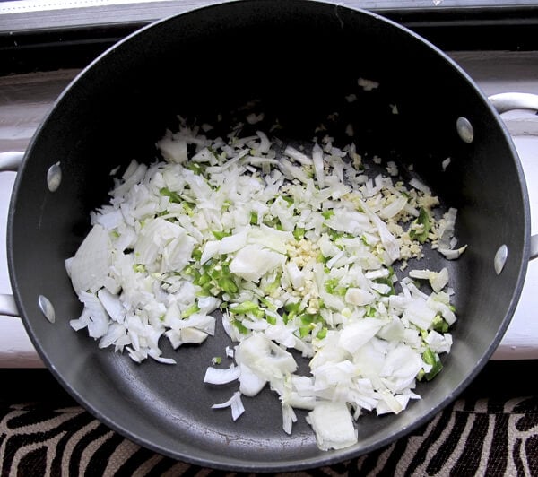 chopped vegetables in cooking pot