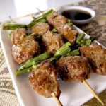 tsukune chicken meatballs with asparagus