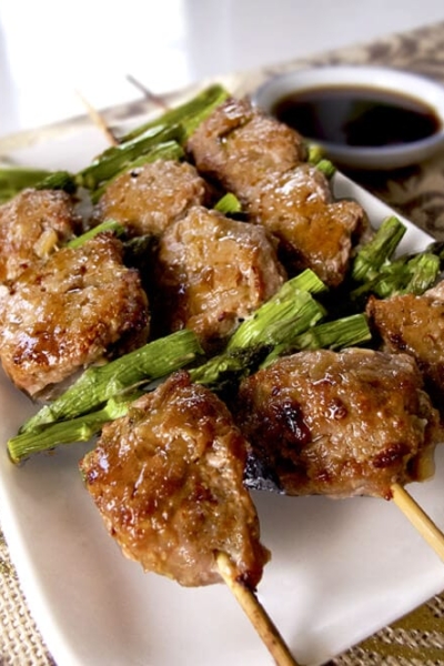 tsukune chicken meatballs with asparagus