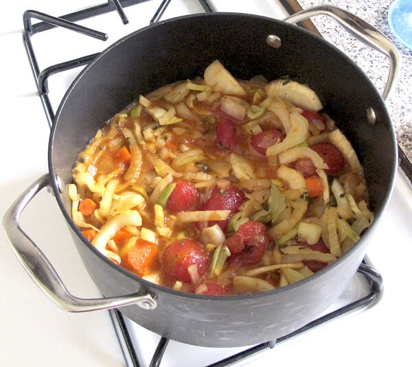 vegetables boiling in broth