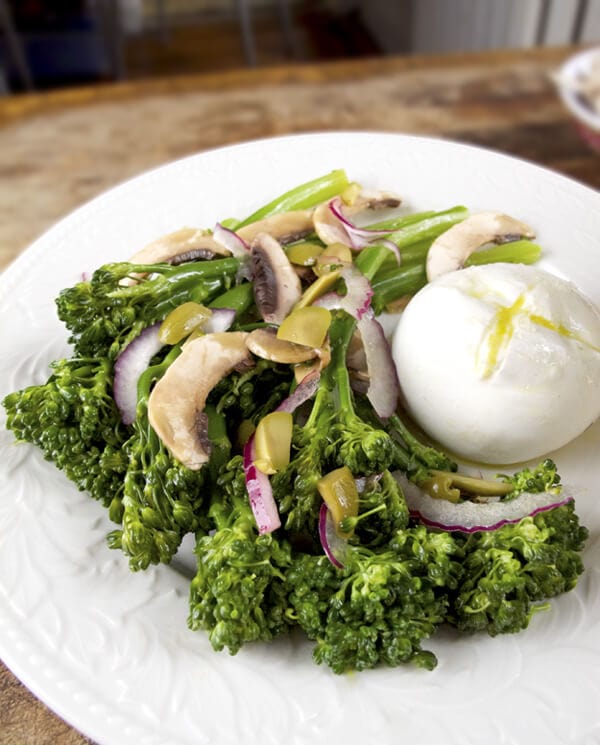 broccolini salad with burrata cheese