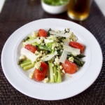 Roasted asparagus, tomatoes and egg salad