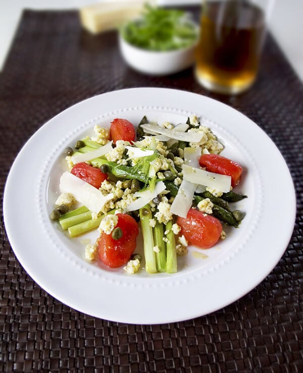 roasted asparagus, tomato and egg salad