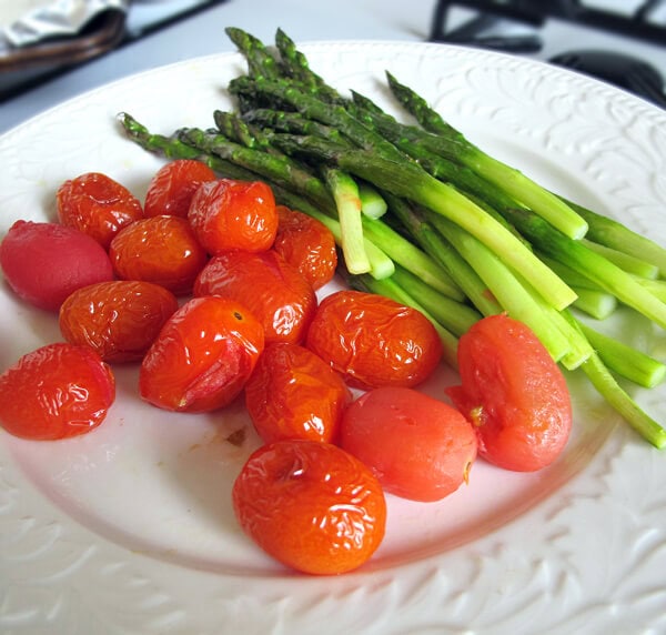 roasted tomatoes and asparagus