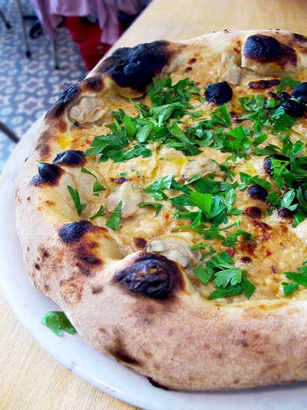Franny's clam pizza with chile and parsley