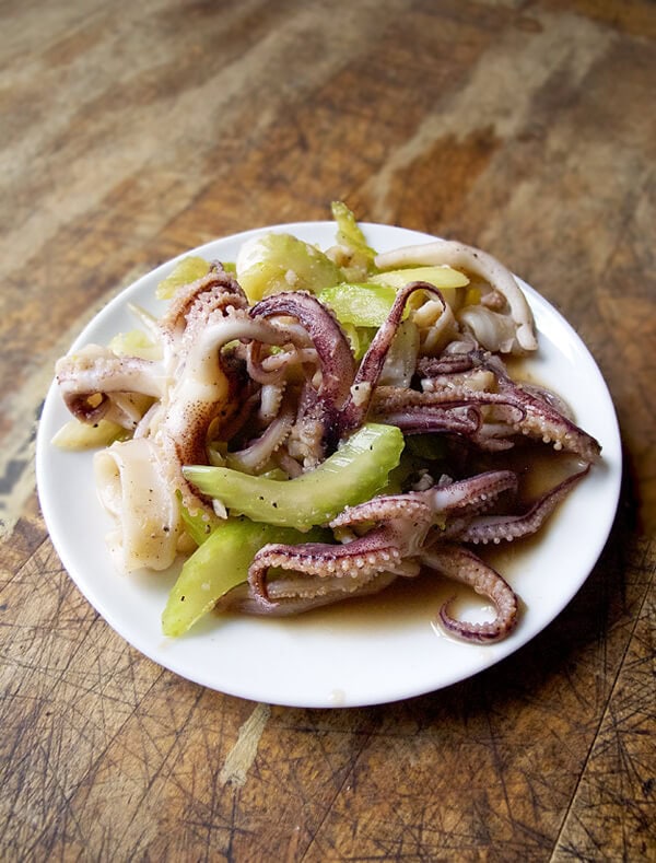 Sauteed calamari with celery - Pickled Plum Food And Drinks