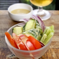 vegetable salad with miso lemon dressing