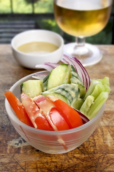 vegetable salad with miso lemon dressing