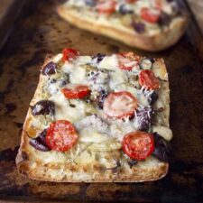 Fennel, olives and parmesan ciabatta pizza