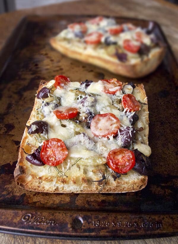 Fennel and black olive ciabatta pizza