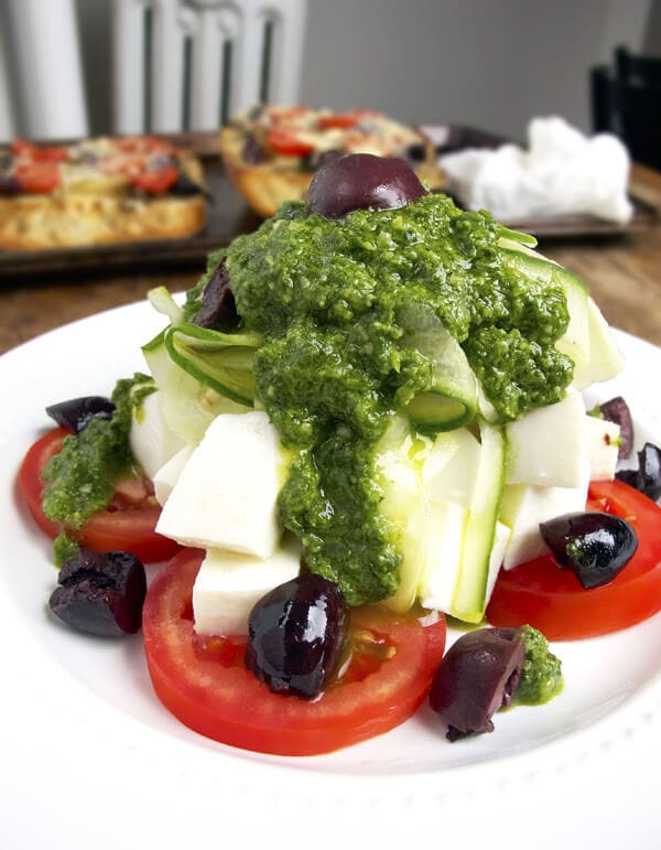 tomato mozzarella basil pesto