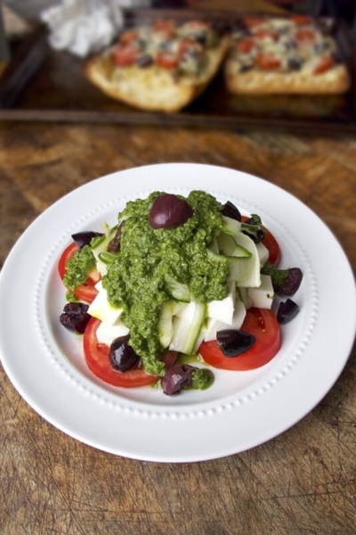 Tomato mozzarella salad with basil pesto