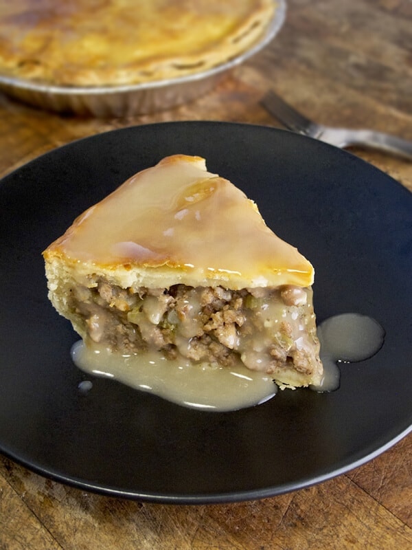 Turkey tourtiere (meat pie) with gravy