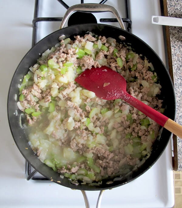 turkey and veggies frying