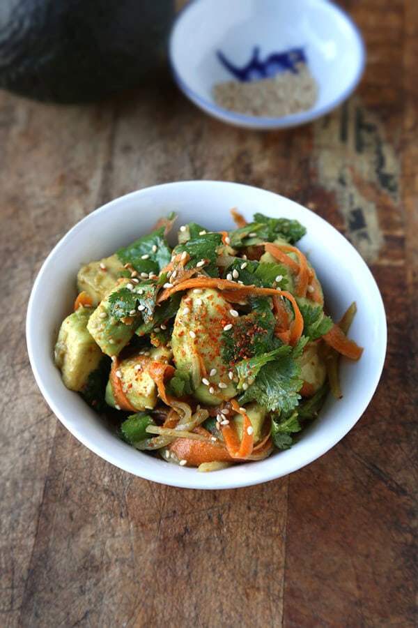 Avocado salad with carrot and ponzu