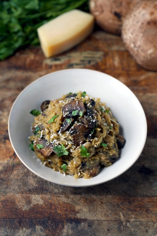 Spaghetti squash with mushrooms and parmesan