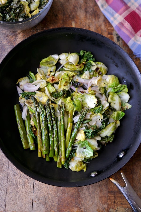Brussels sprouts salad with kale and asparagus