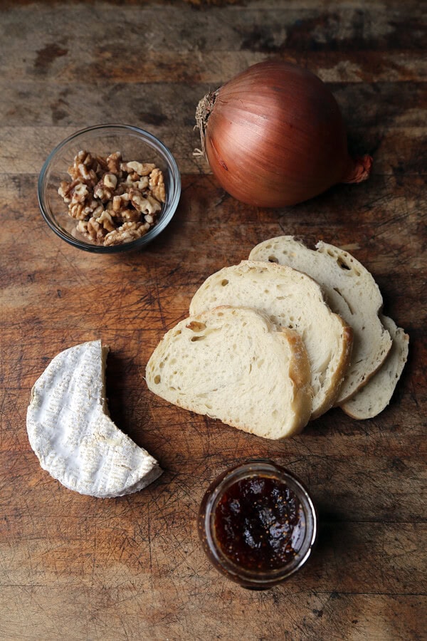 Ingredients for Cheese Tartine with Onion and Fig Jam