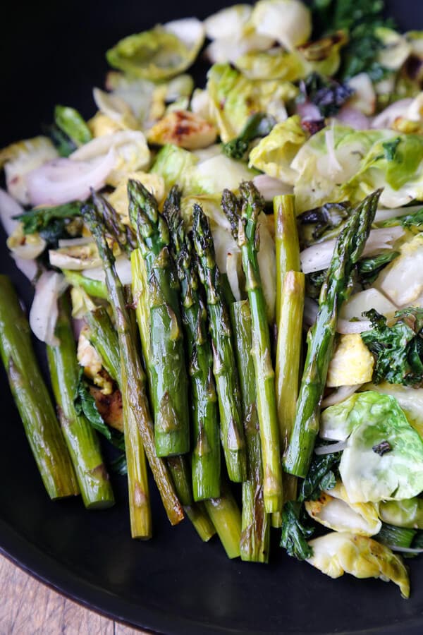 Brussels sprouts salad with kale and asparagus