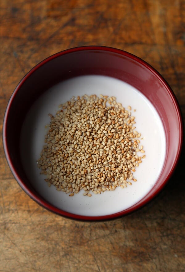 coconut milk and sesame seeds