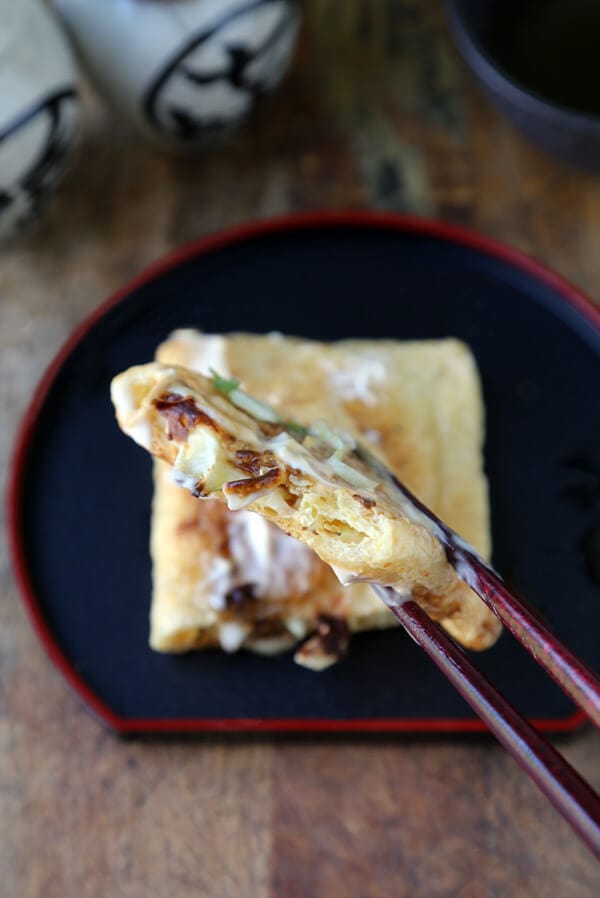 Ham and cheese fried tofu pockets