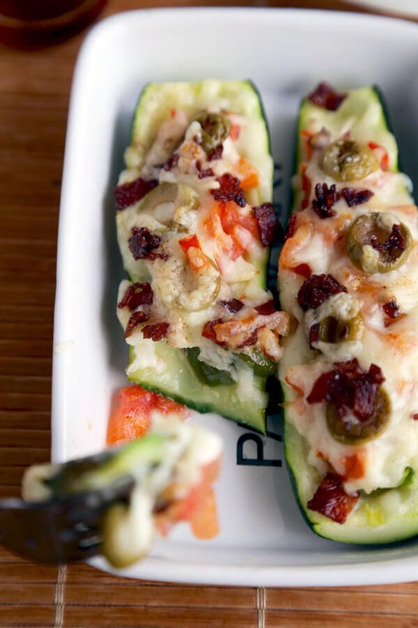 Baked and stuffed zucchini boats bites