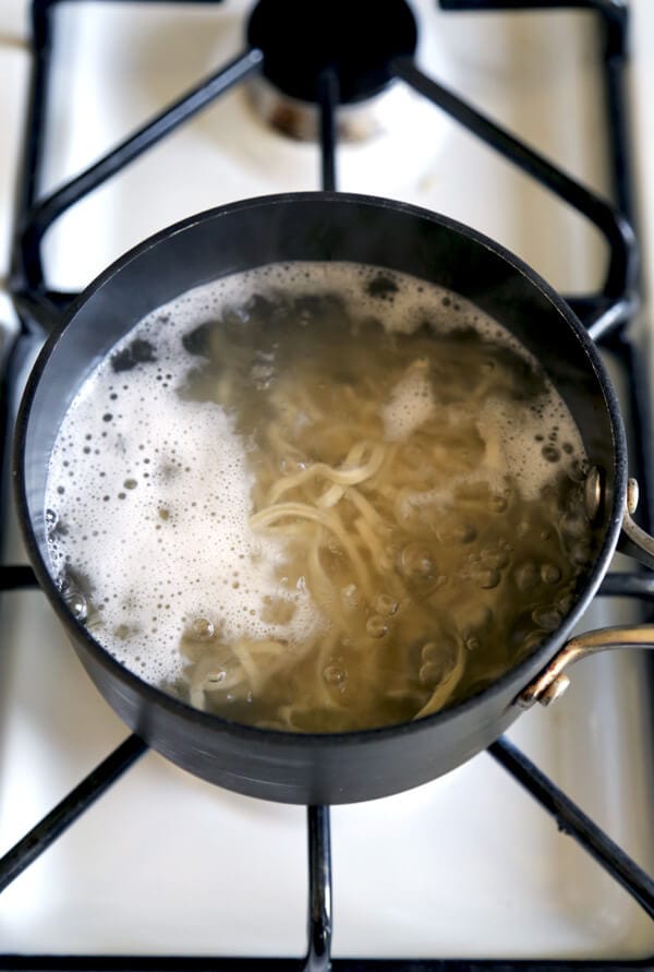 noodles boiling in water