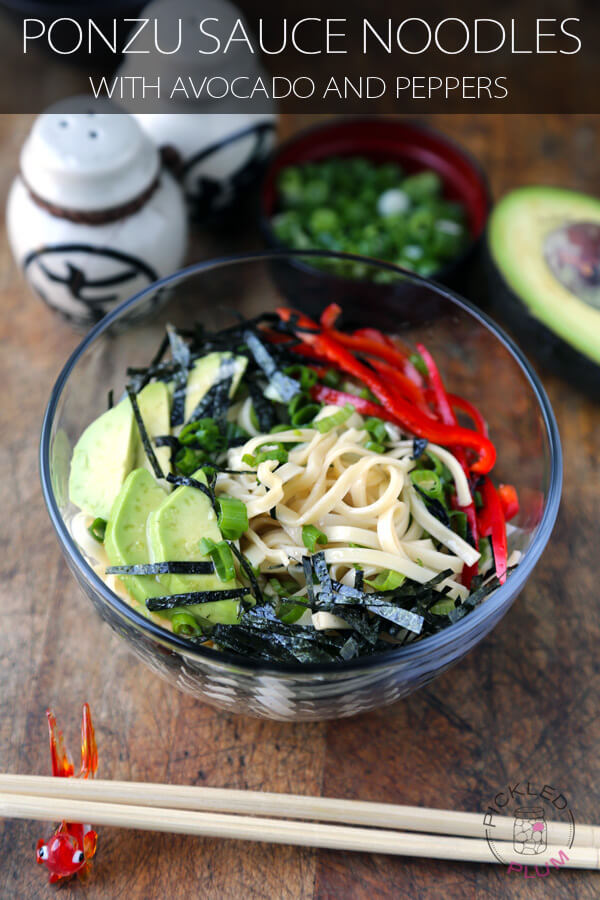ponzu sauce noodles with avocado peppers