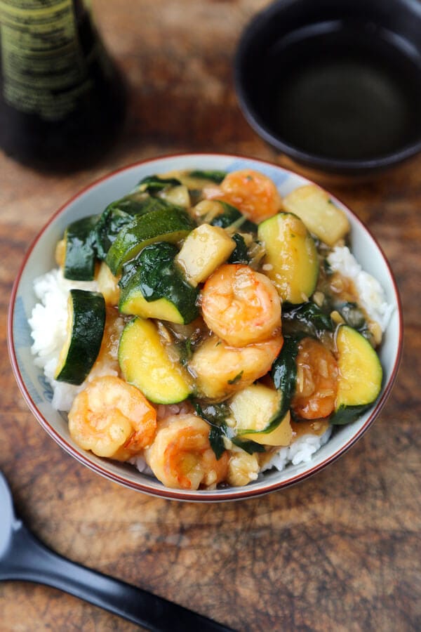 Shrimp Ankake Doburi (with Zucchini and Potatoes)