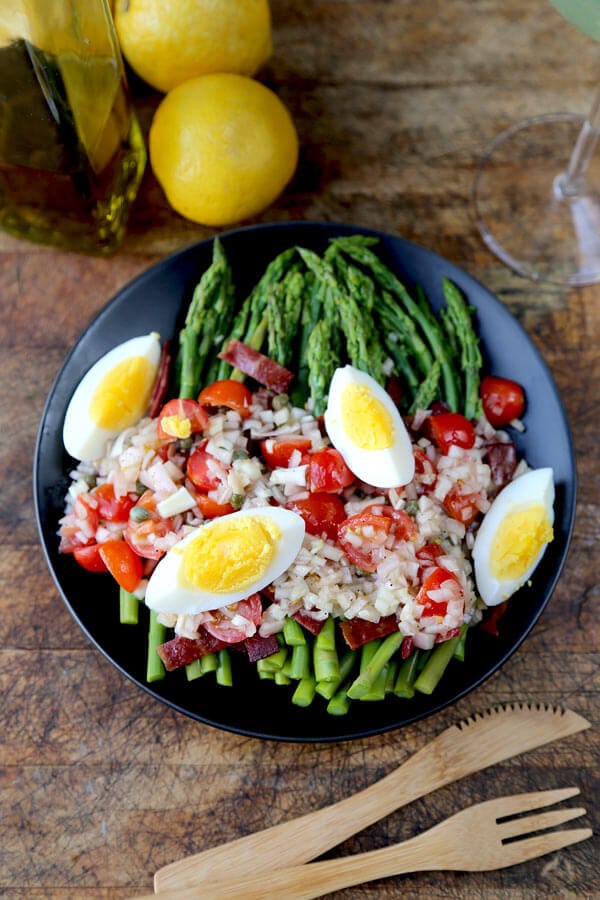 Asparagus Salad with Turkey Bacon and Catalan Dressing