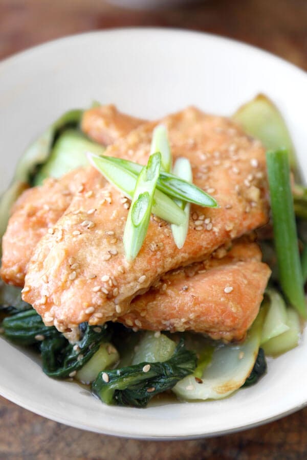 miso salmon with sesame bok choy