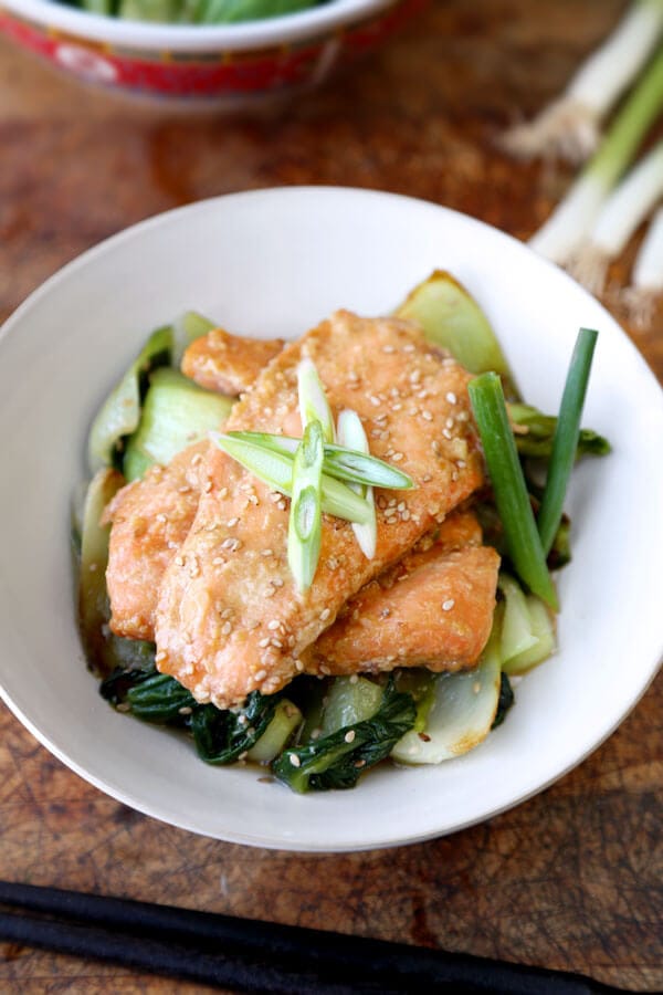 miso salmon sesame bok choy