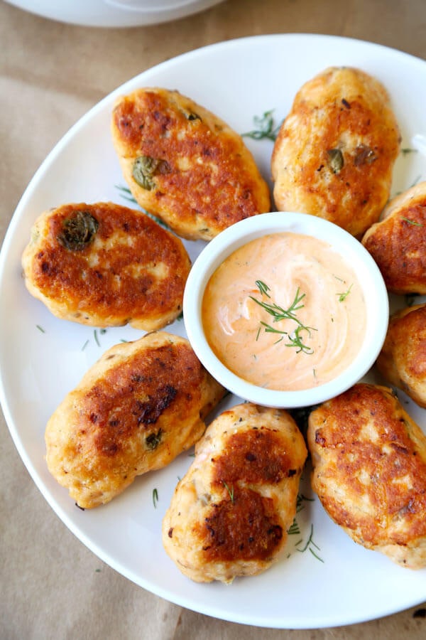 Salmon Croquettes with Sriracha Dipping Sauce - Pickled Plum Food And