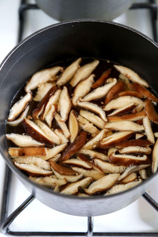 Shiitake mushrooms in a pot